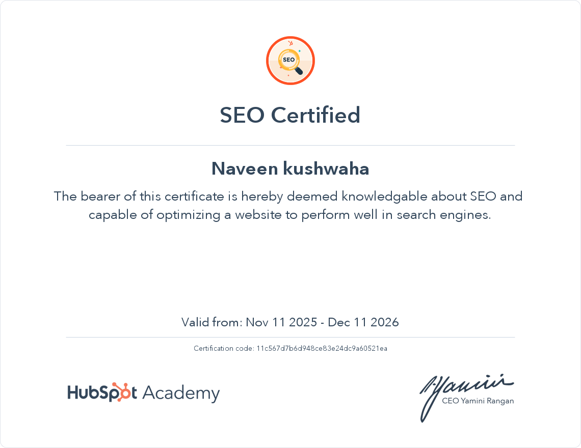SEO certificate 1